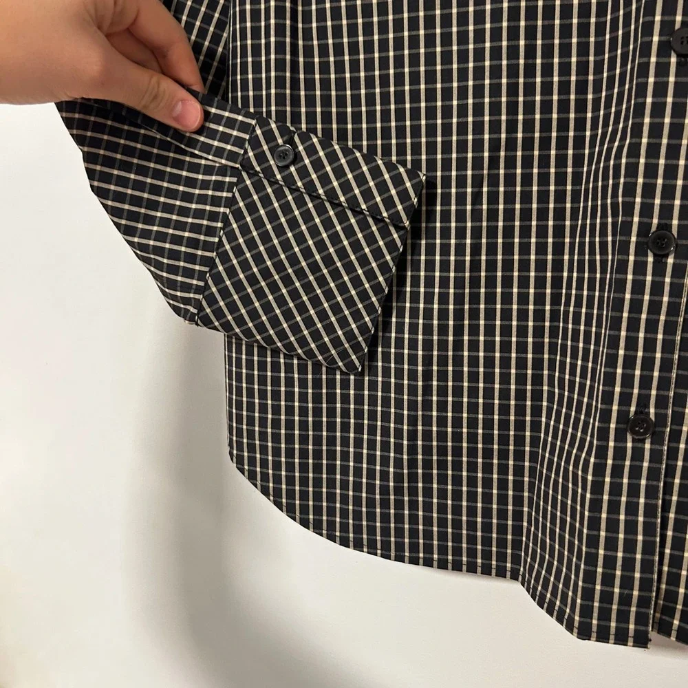 Lafayette 148 New York Womens Black White Grid Plaid Button Down Shirt Size M - Picture 4 of 7